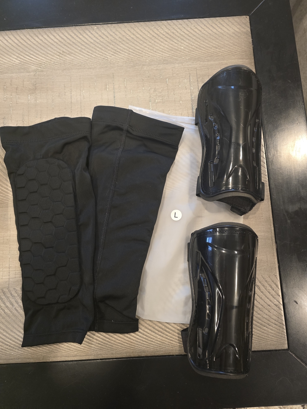 Black Kids Protective Shin Guards with Compression Sleeve - L